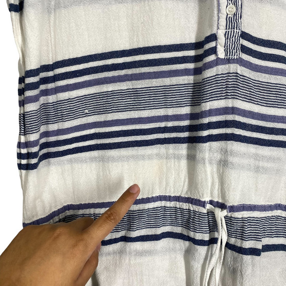 XiRENA 100% Cotton Blue & Ivory Stripe Sorento Dress Drawstring Waist sz L - Picture 4 of 10